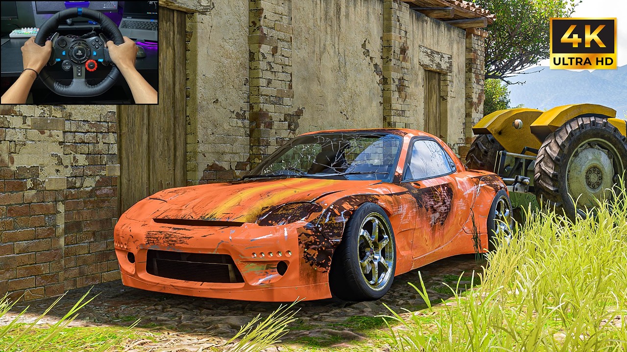 Rebuilding Mazda RX-7 Rocket Bunny Bodykit Forza Horizon 5 Logitech G29 Stering Wheel Gameplay