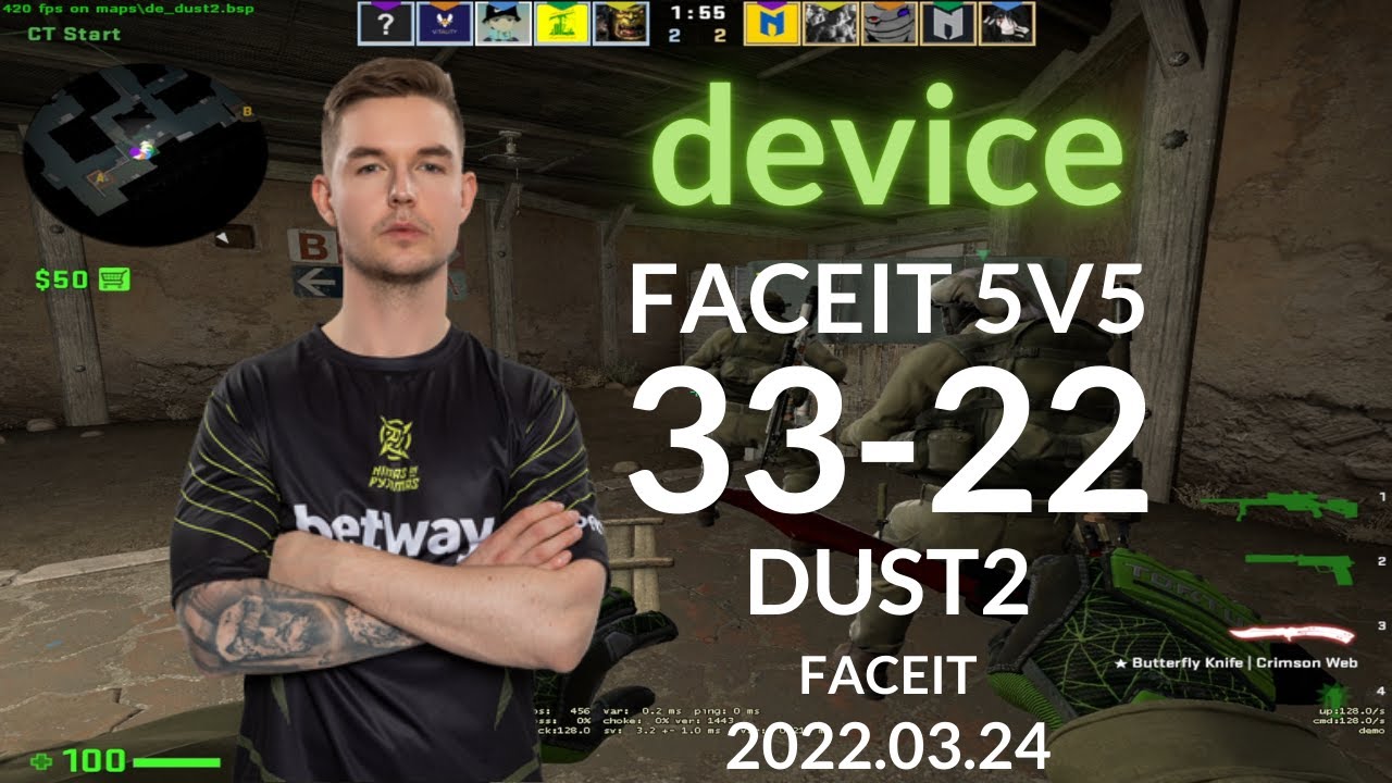 device & Xyp9x Play FACEIT CSGO POV (33-22) (DUST2) @ FACEIT 5V5 RANKED 2022.03.24