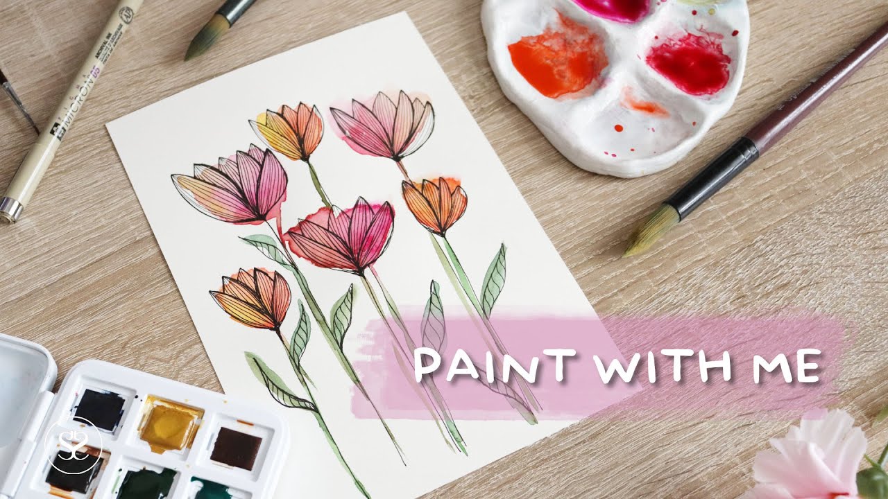 Pink watercolor flowers [vodene boje cvijeće]