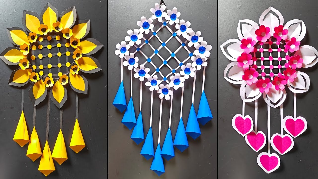 3 Beautiful Flower Wall Hanging / Paper Craft For Home Decoration/Easy flowers making with paper DIY