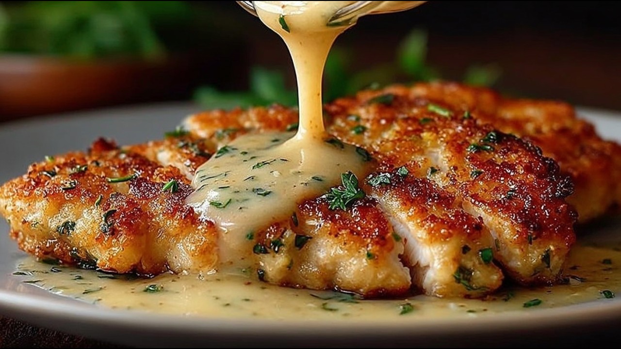 Knuspriges Schweinefleisch in cremiger Knoblauchsauce mit Parmesan | Einfach, schnell & super lecker