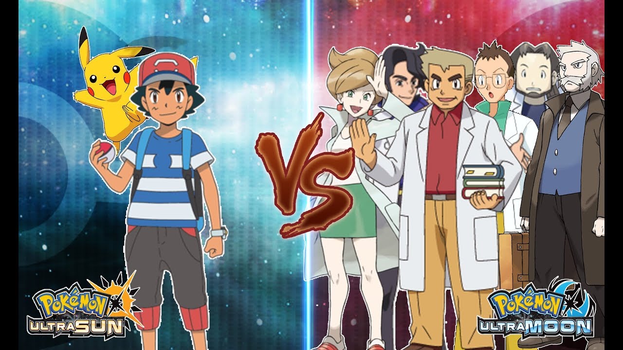 Pokemon Ultra Sun and Ultra Moon Ash Vs Professor Oak and (Professors all regions!)