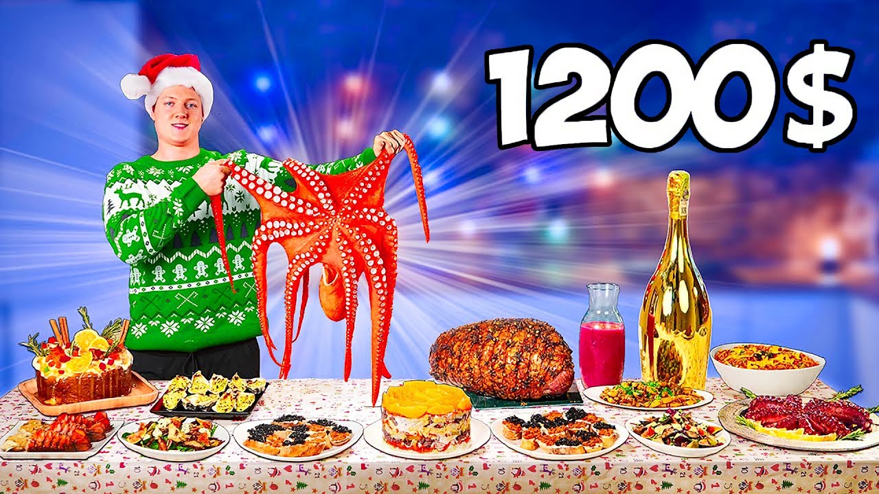 DER TEUERSTE WEIHNACHTSTISCH FÜR $1200 | RIESENTINTENFISCH, SEEIGEL-KAVIAR, KRABBEN, HUMMER