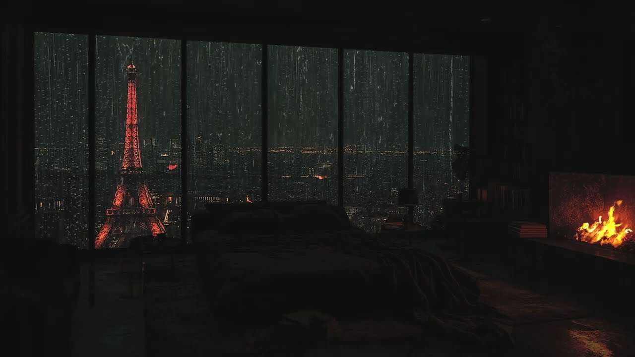 Dark Apartment 🌧️ Fire & Rain Sounds for Deep Focus, Meditation, Mind Healing and Relaxing Sleep