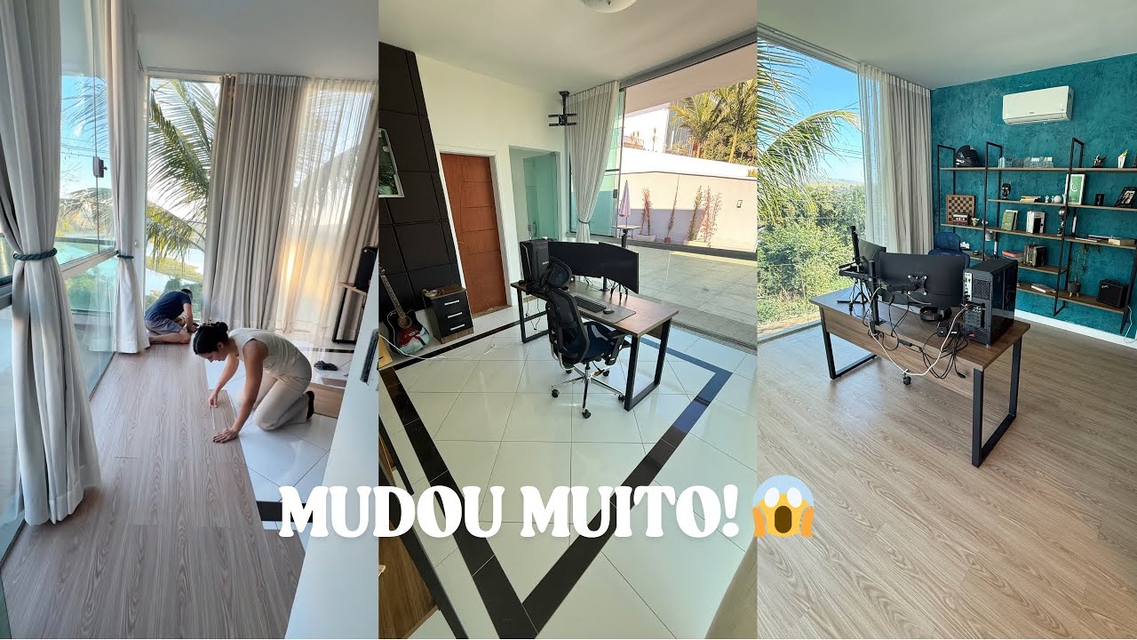 Como fiz uma TRANSFORMA&Ccedil;&Atilde;O R&Aacute;PIDA SEM SUJEIRA/ COLOQUEI PISO VINILICO ADESIVO NO QUARTO/ESCRIT&Oacute;RIO ✨