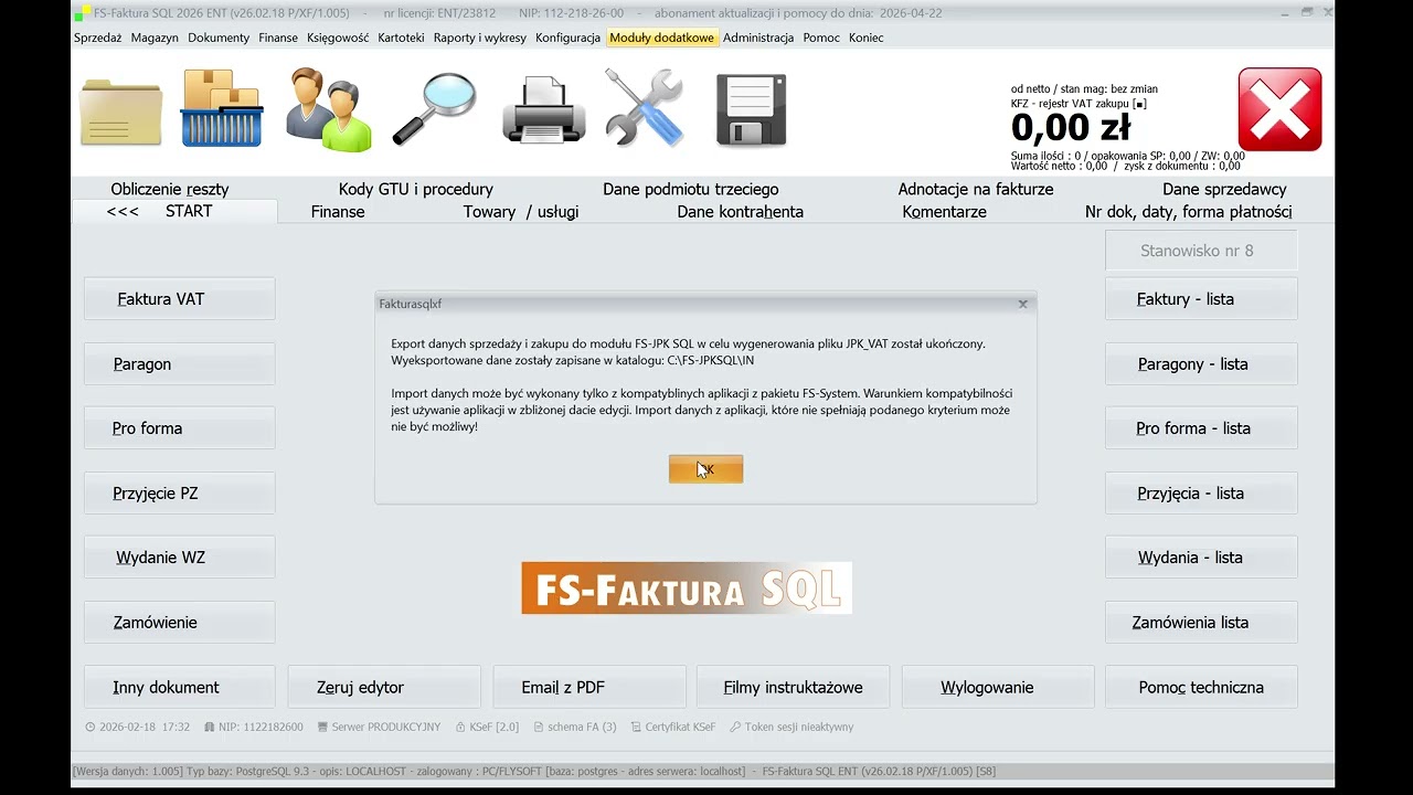 KSeF 2.0 - FS-Faktura SQL - export danych do FS-JPK SQL