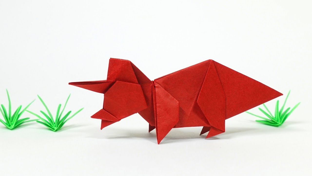 15cmでも折れる恐竜折り紙「トリケラトプス」 Dinosaur Origami  Triceratops