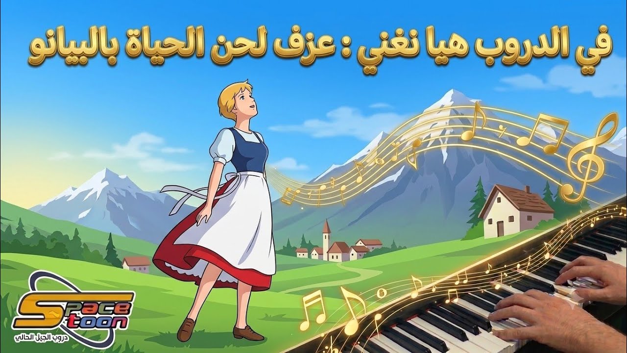 تعليم عزف اغنية لحن الحياة بالبيانو مع الكلمات | lahn al hayat piano