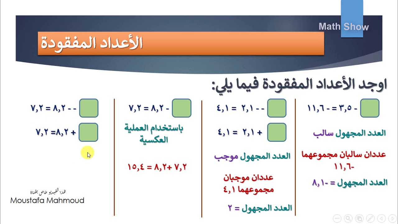 Math Show تمارين علي الأعداد الموجهة