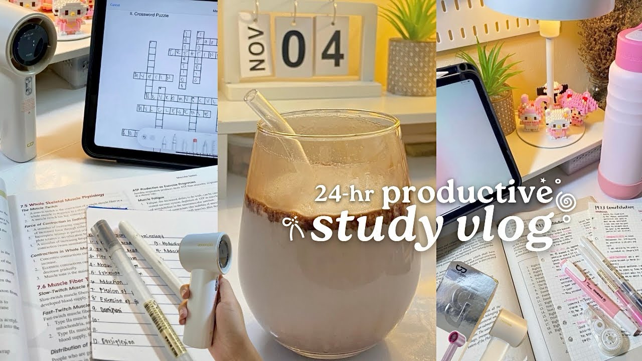24hr productive study vlog 📚 doing lots of tasks, rainy days, note-taking, new mini fan 🍓productive!