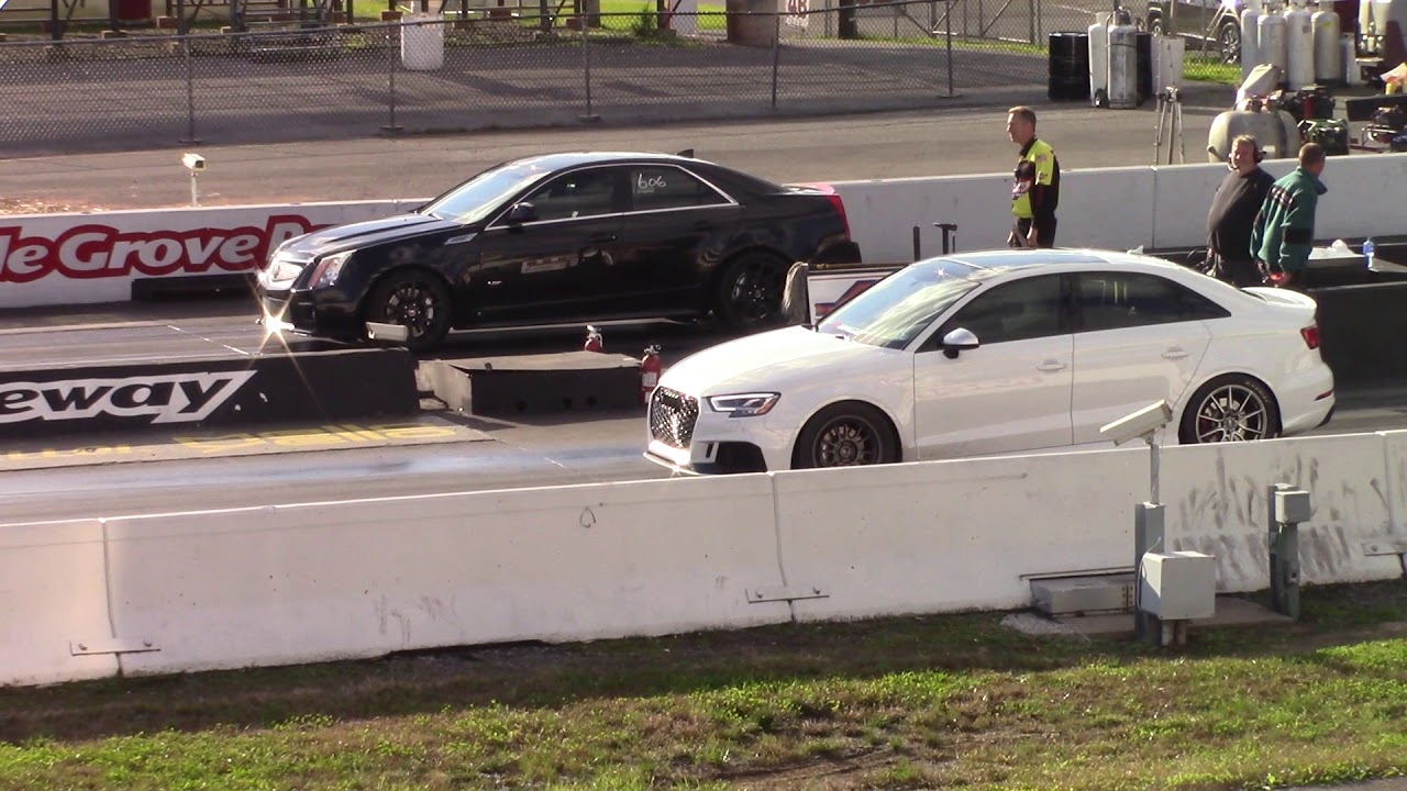 Audi RS3 vs Cadillac CTS-V 1/4 Mile Drag Race - @ YouTube Callout