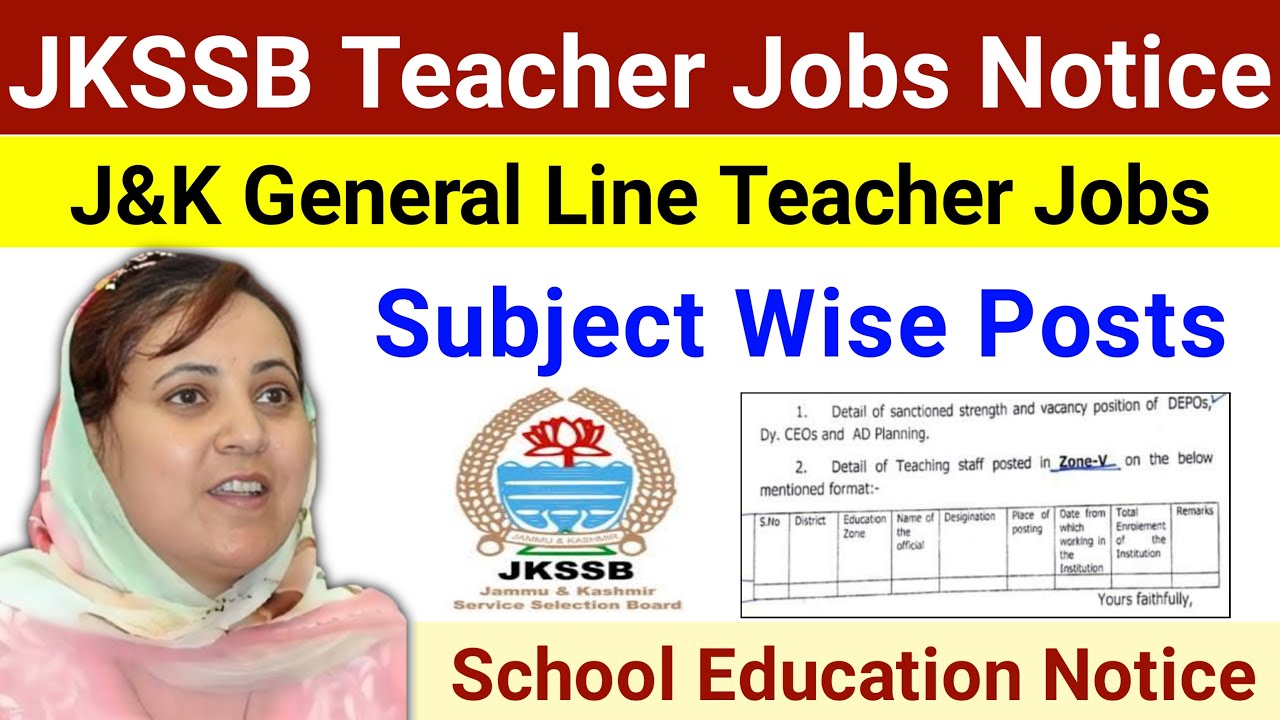 JKSSB General Line Teacher Posts - New Notice Out | J&K Teacher Jobs - Teacher Posts Subject Wise