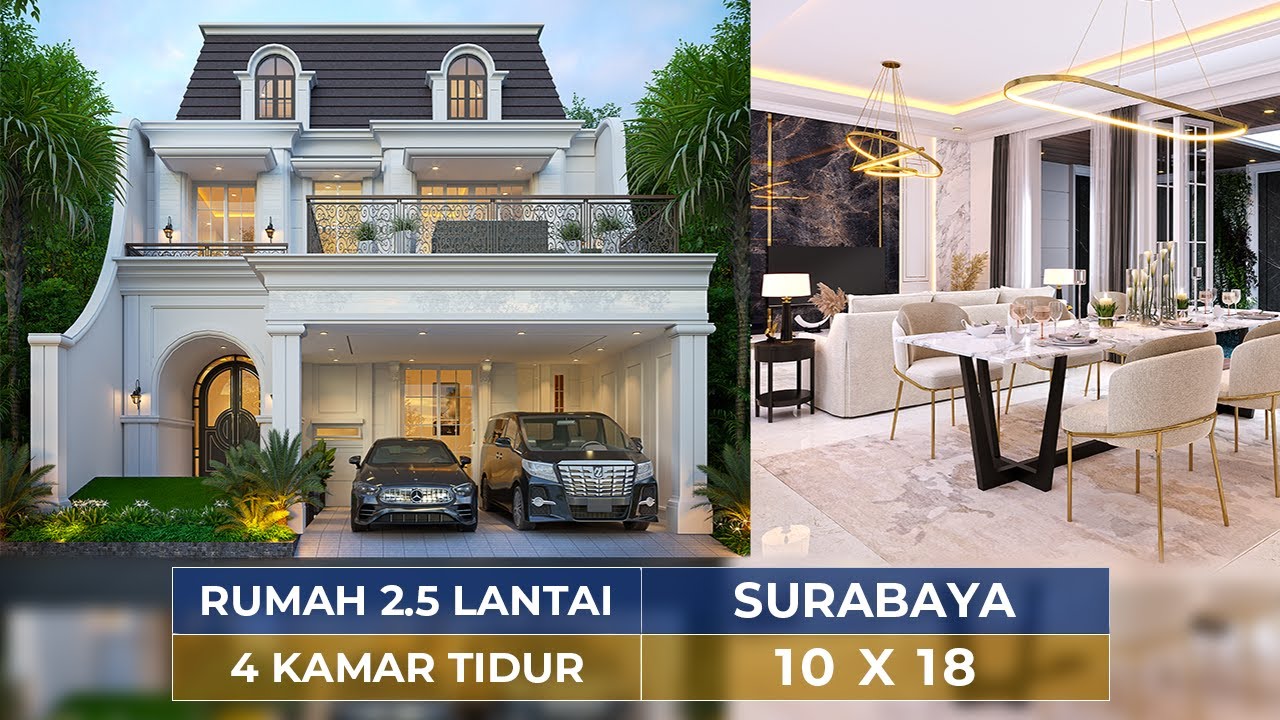 DESAIN RUMAH KLASIK MODERN DENGAN 4 KAMAR TIDUR DAN SWIMMING POOL DI SURABAYA! - JASA DESAIN RUMAH