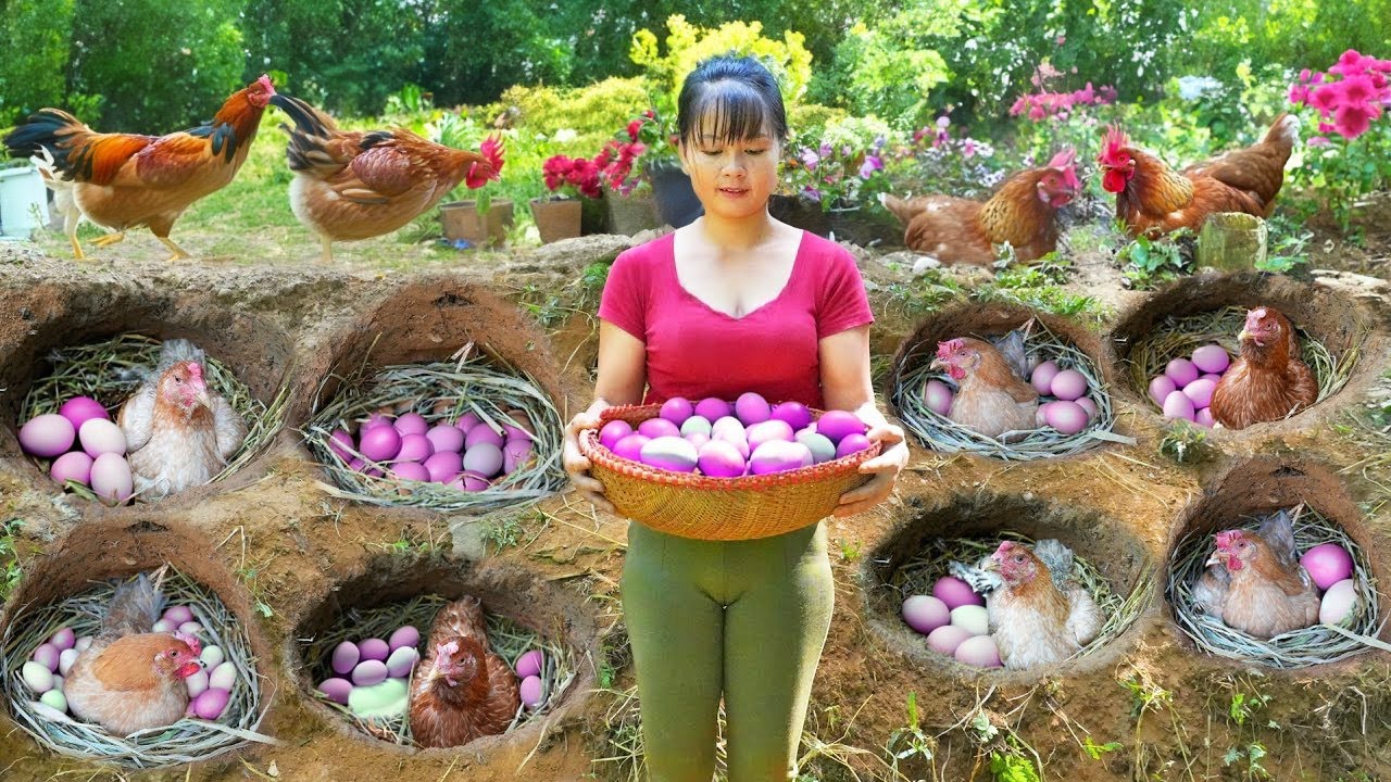 Harvest Chicken Eggs In Hole Goes to market sell & Build Hole For Hens To Lay Eggs | Tiểu Vân Daily