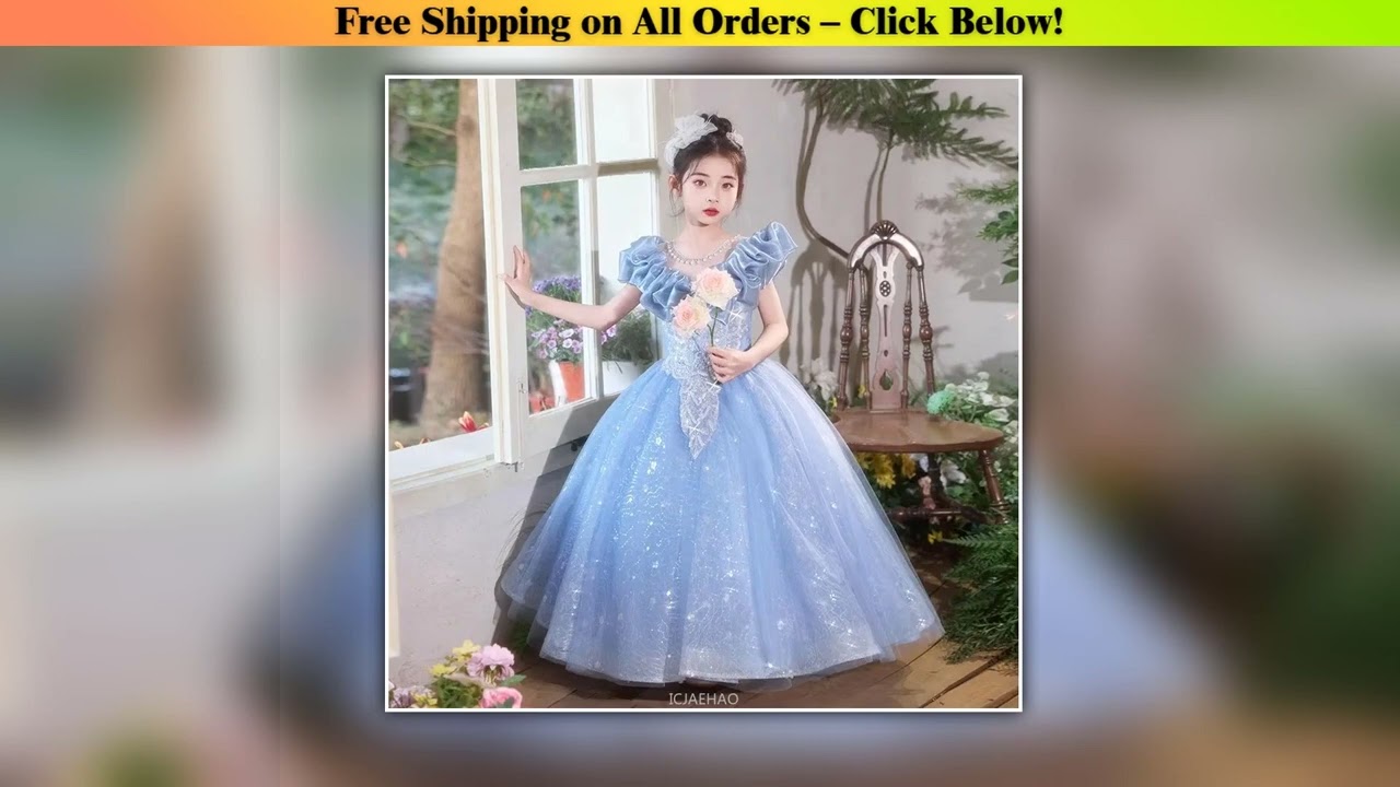 2025 Blue Girls Evening Dress Luxury Princess Gown Birthday Party Pageant Outfit Kids Piano