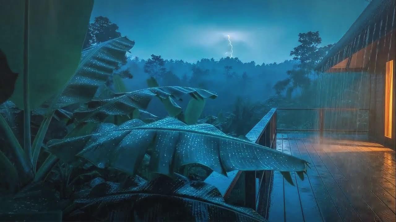 Instant Sleep with Gentle Rainfall and Soft Rumble at Forest Cabin Terrace 🌧️