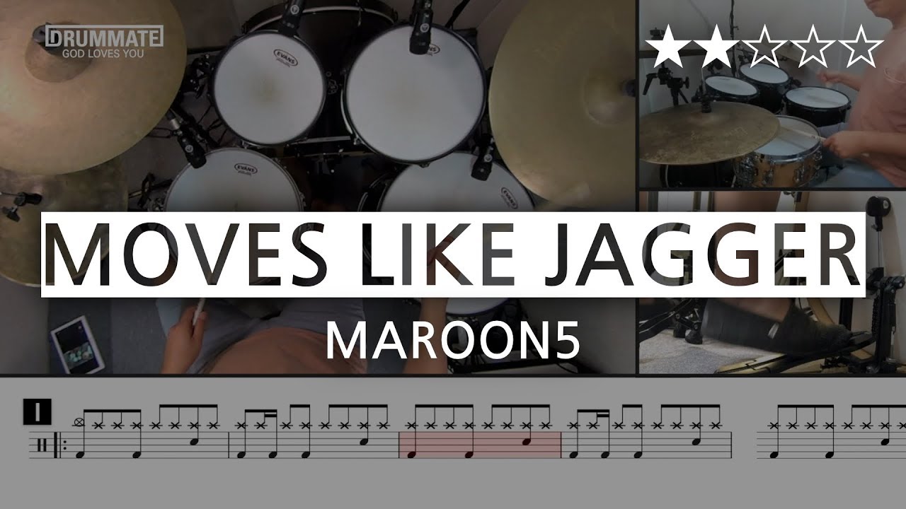 [Lv.04] Moves Like Jagger - Maroon 5 (★★☆☆☆) Pop Drum Cover Score book Sheet Lessons Tutorial