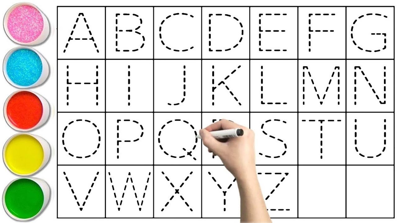 ABCDEFGHIJKLMNOPQRSTUVWXYZ , Easy Draw and Paint Alphabet A to Z | Coloring Page 1M