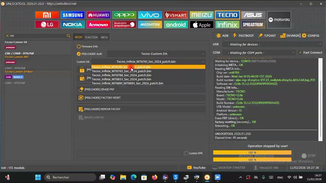 FRP BYPASS TECNO CAMON 18 CH6 / Via Unlock Tool Service Mali, Non Meta Mode.