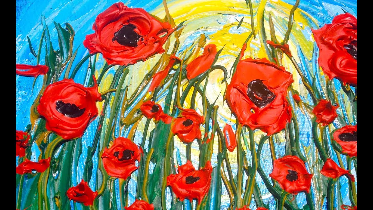 3D Popping Poppies Impasto Pallet Knife Acrylic tutorial | TheArtSherpa