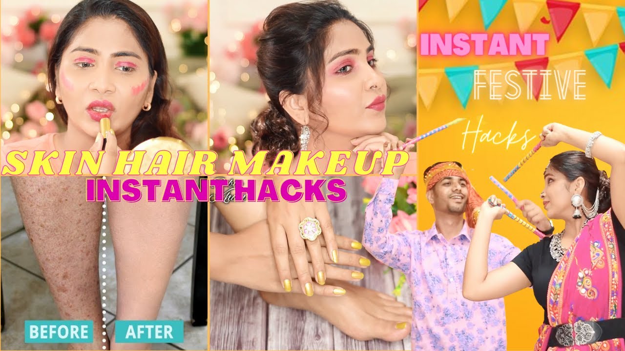 LAST MINUTE -Must Try FESTIVE SKIN-HAIR-MAKEUP HACKS - INSTANT Face & Body BRIGHTENING, Hair &Makeup