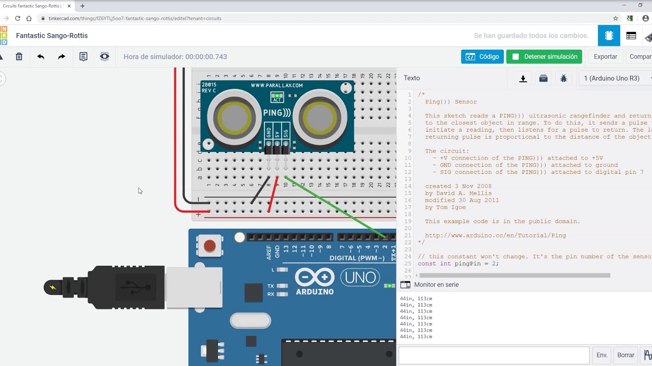Aprendiendo Arduino y Tinkercad - 14 - medida de distancias con sensor de ultrasonidos