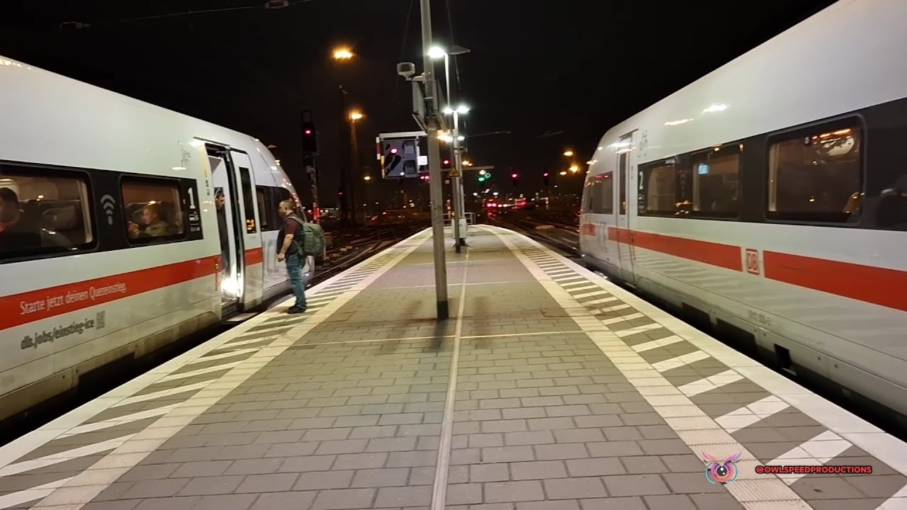 Two ICE 4 at night arriving and departing in Frankfurt am Main - High Speed Germany