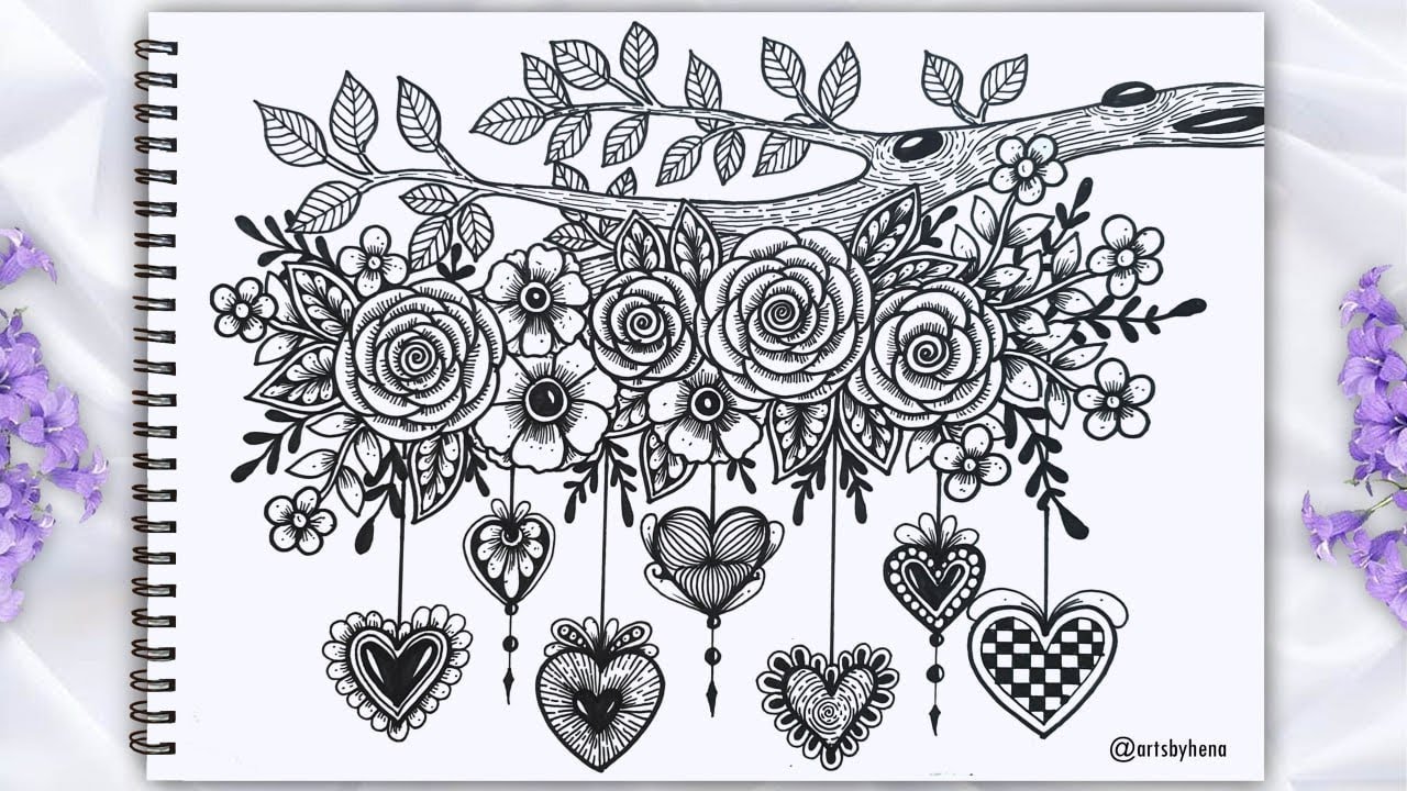 Valentine Heart Branch With Flowers