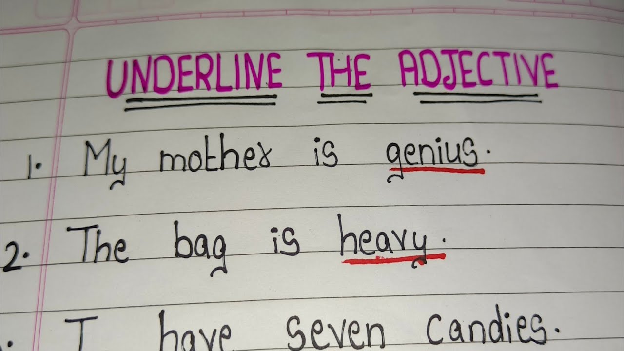 UNDERLINE THE ADJECTIVE//ADJECTIVE SENTENCES IN ENGLISH/ EXAMPLES OF ADJECTIVES/ ENGLISH GRAMMAR
