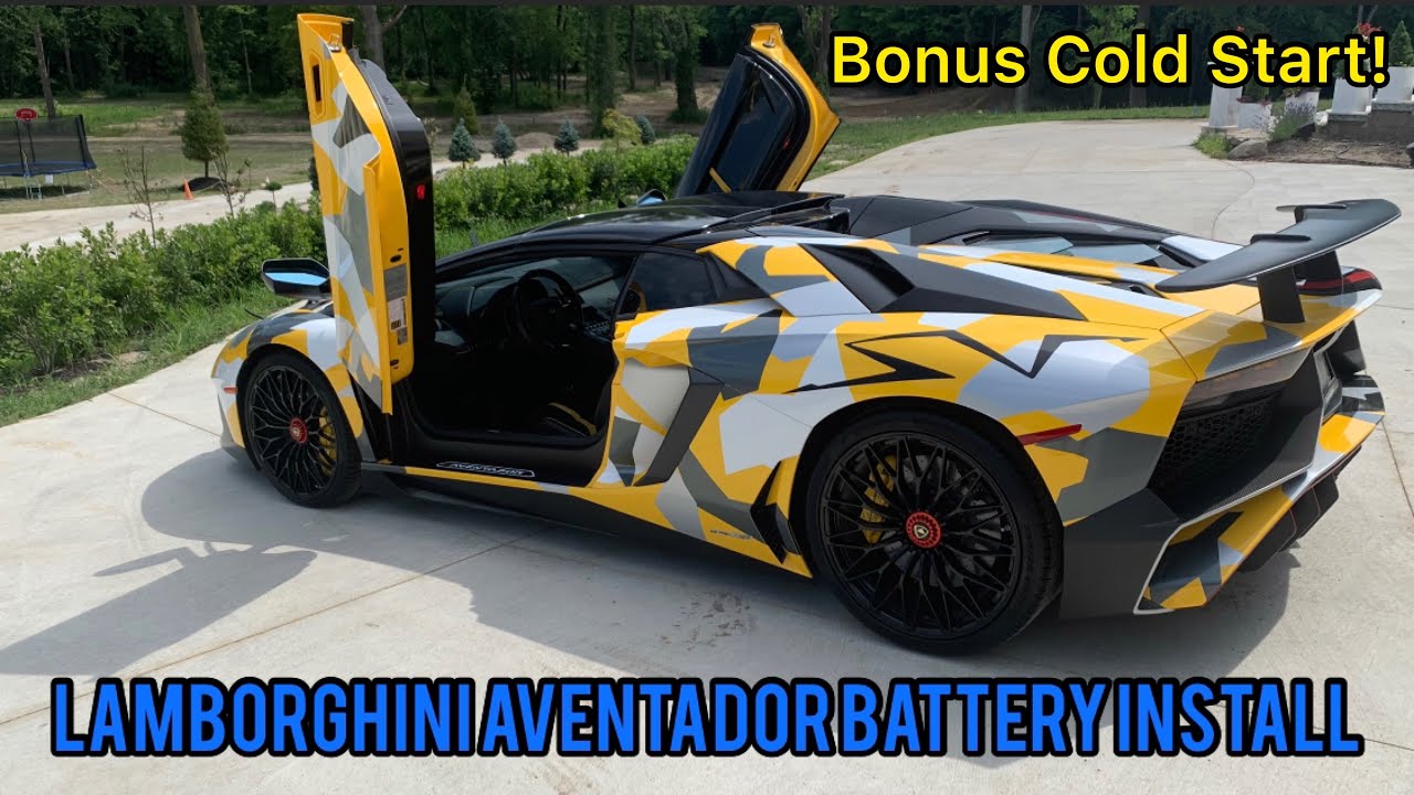Lamborghini Aventador SV battery install!  BONUS cold start!