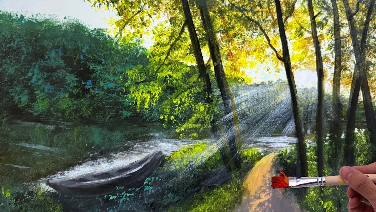 Simple way to paint landscape | water reflection |sun rise | acrylic painting | step by stepp🎨🖌