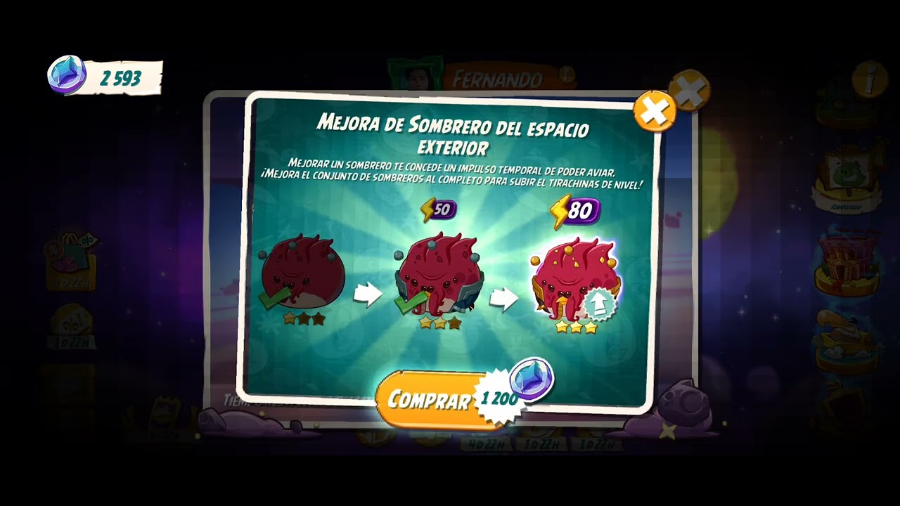 Mejorando a 3 estrellas mis Sombreros del Espacio Exterior - Angry Birds 2 