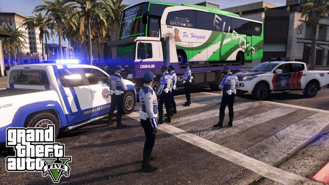 Sopir Bus Ugal Ugalan Kena Derek Paksa Dishub || GTA 5 Mod Polisi Indonesia