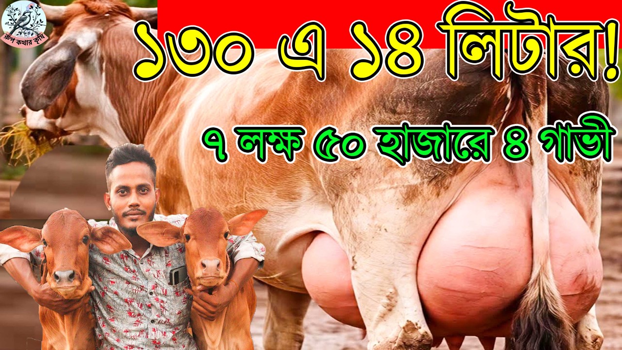 জোড়ায় আকর্ষণ থাকবে।জমজ বাচ্চার গাভী ২৩ লিটার দুধের গ্যারান্টি সারা বাংলাদেশ।৭ লক্ষ ৫০ হাজারে ৪গাভী