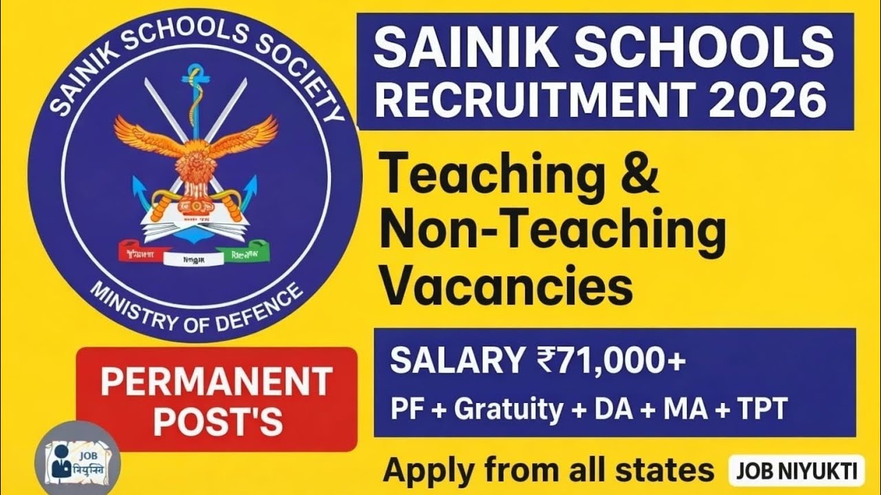 Sainik School Recruitment | Latest Teaching & Non-Teaching Jobs 2026|good salary | PGT TGT PRT #job