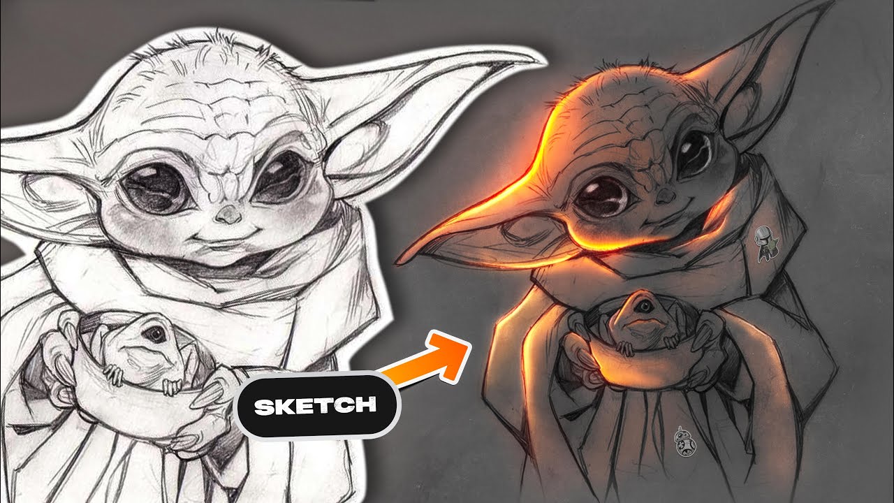 Baby Yoda Sketch Glow Up | Photoshop tutorial