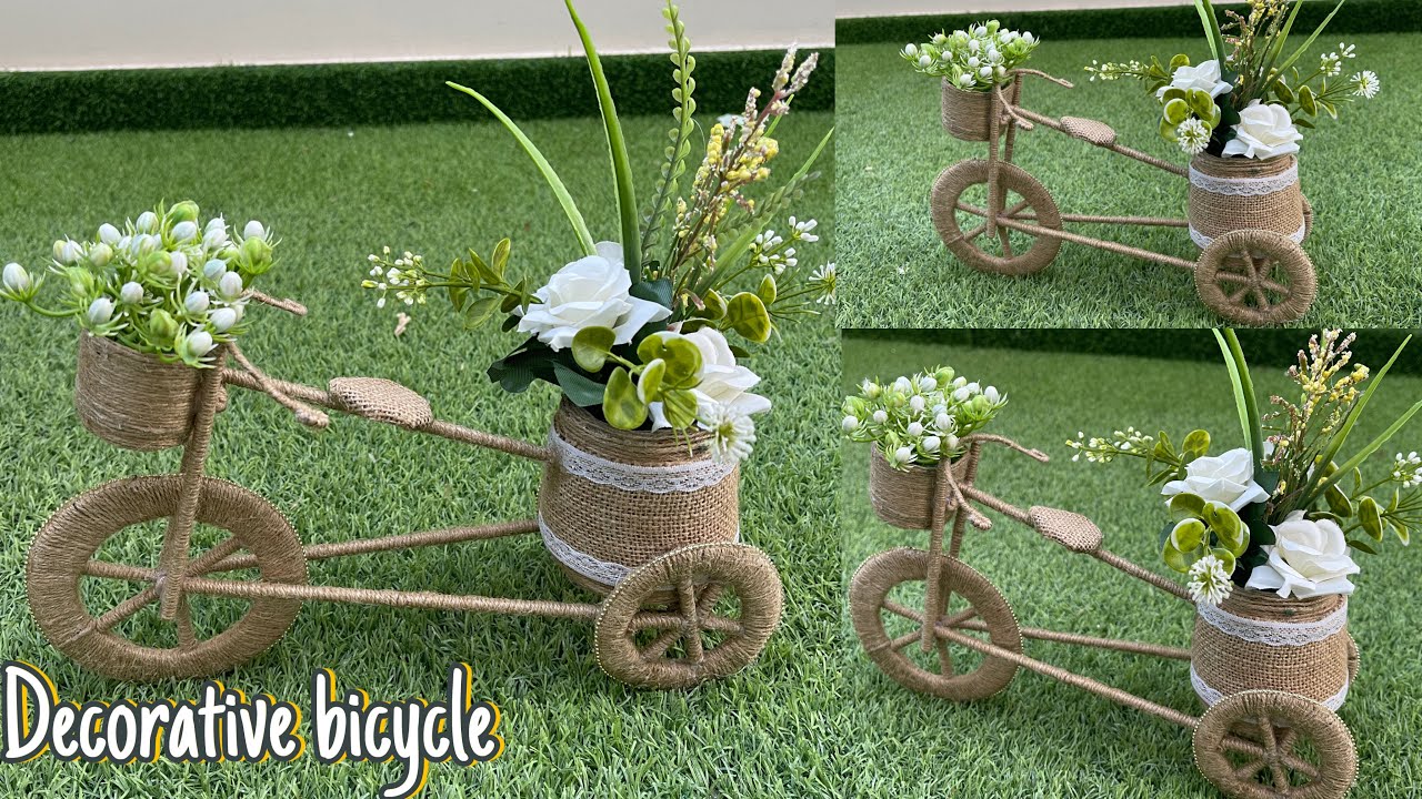 Diy bicycle flower vase||Diy planter with jute rope||diy jute craft decor idea.
