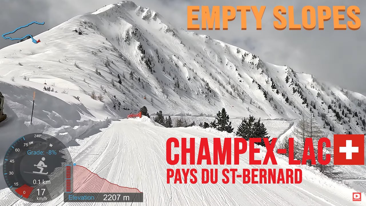 [4K] Skiing Champex-Lac, Empty Slopes Late Season, Pays du St-Bernard Switzerland, GoPro HERO11