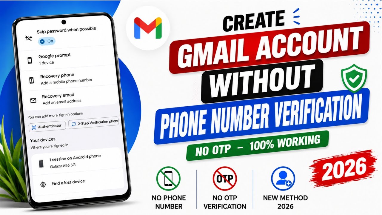 Как создать аккаунт Gmail без номера телефона и подтверждения (2026)