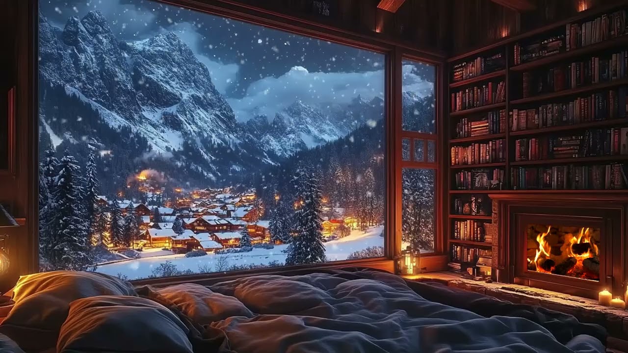 🔥 Crackling Fire in Blizzard Cabin | 3 Hours Winter Wind & Snowfall | Stress Relief Meditation Relax