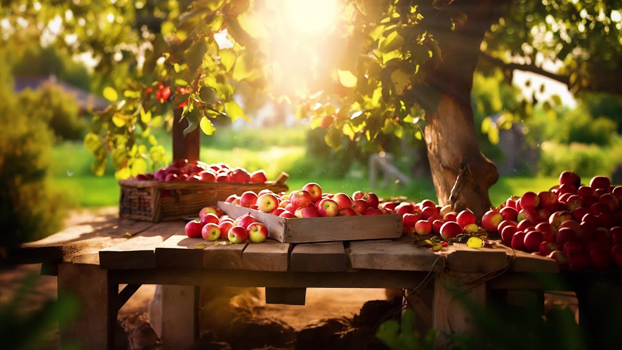 Apple Harvest - Golden Morning in the Sunny Fruit Garden Ambience - Bird song