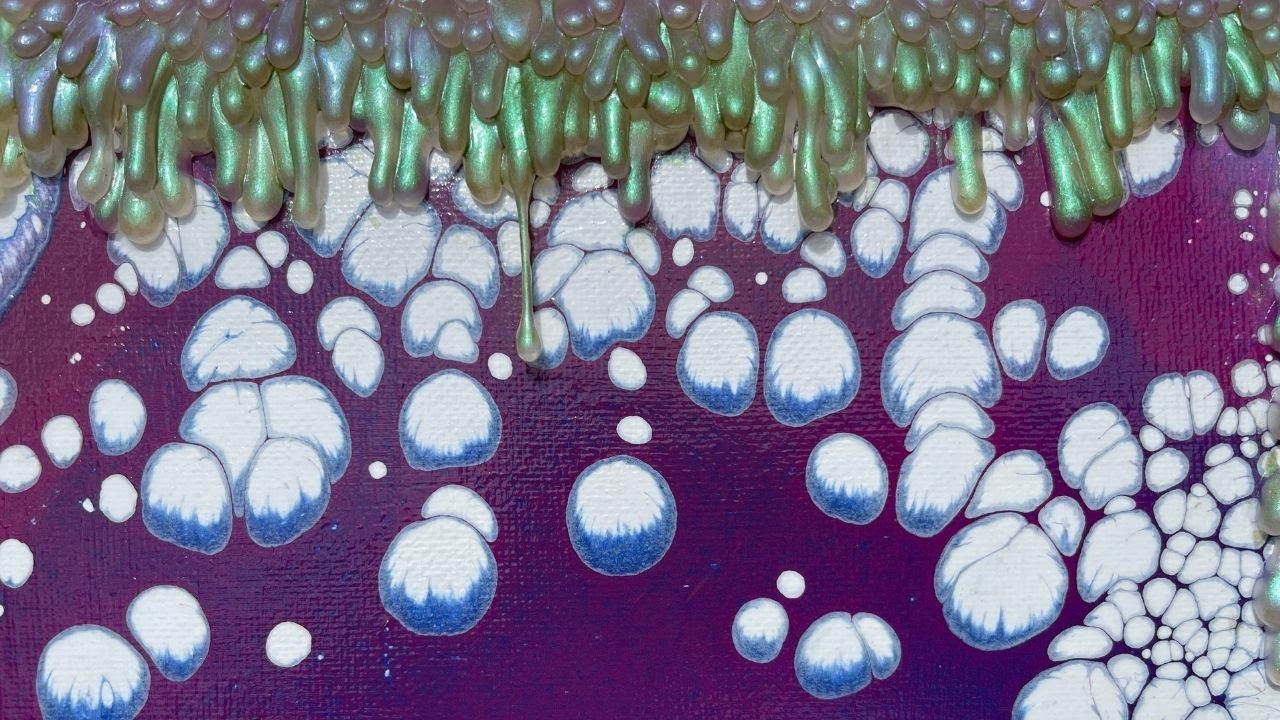 Drip Drop Hot Glue Diy Tutorial By Artfornia on Canvas~ Acrylic Pouring Pearl Cells ~ Must See