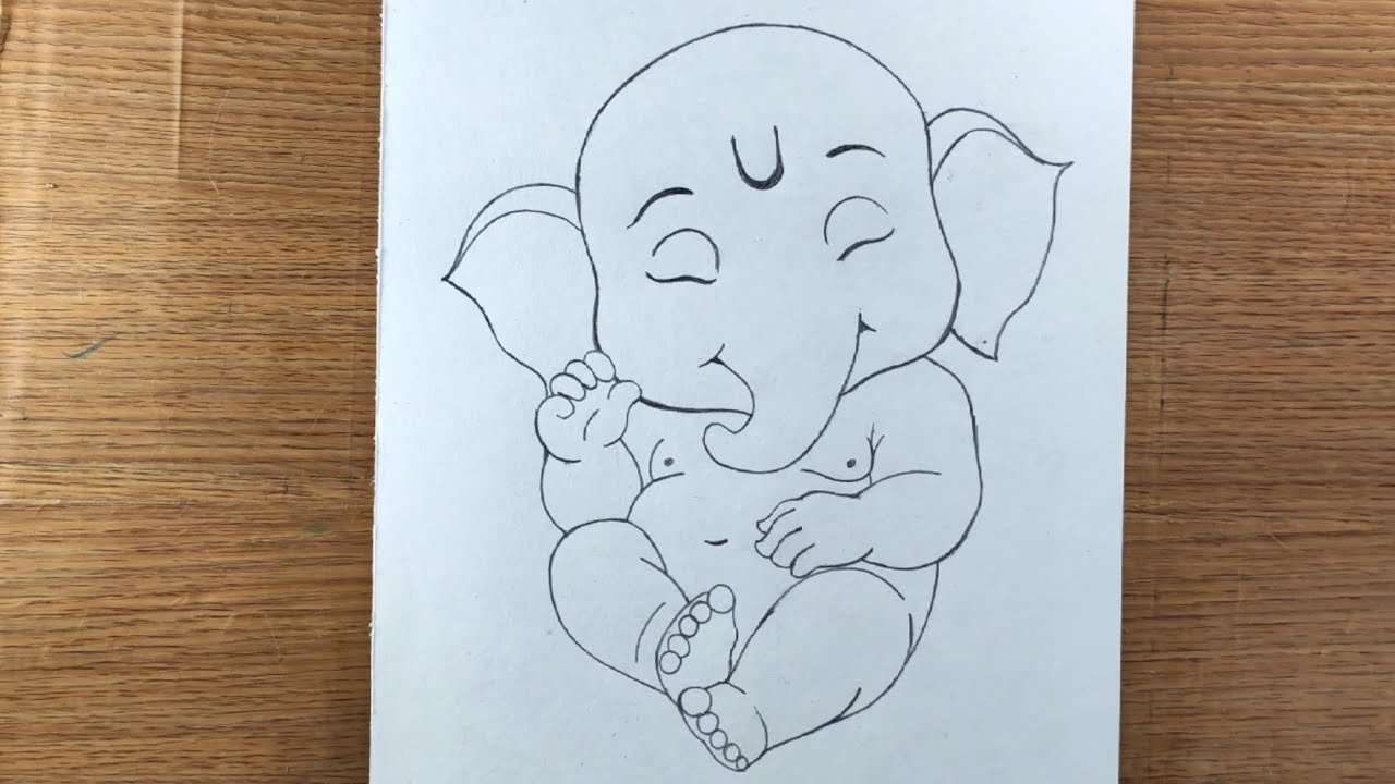 Sleeping cute  bal ganesha easy outline pencil drawing | ganpati bappa art 