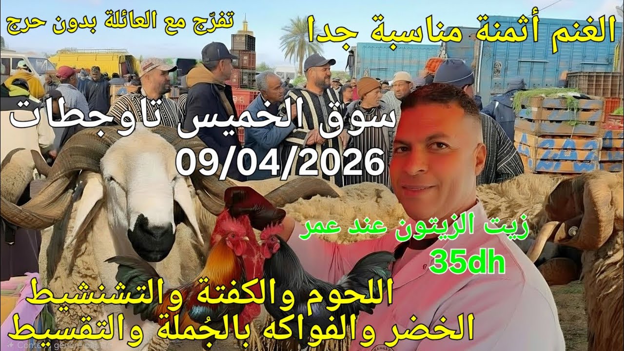 أثمنة الغنم والبقر والدجاج واللحوم والخضر سوق الخميس عين تاوجطات اليوم 09/04/2026