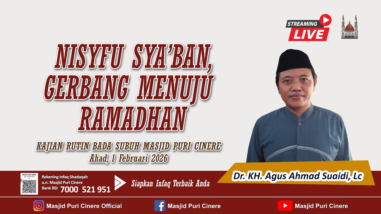 🔴[LIVE]  NISYFU SYABAN, GERBANG MENUJU RAMADHAN | Bersama KH Agus Ahamad Su'aidy, Lc. MA