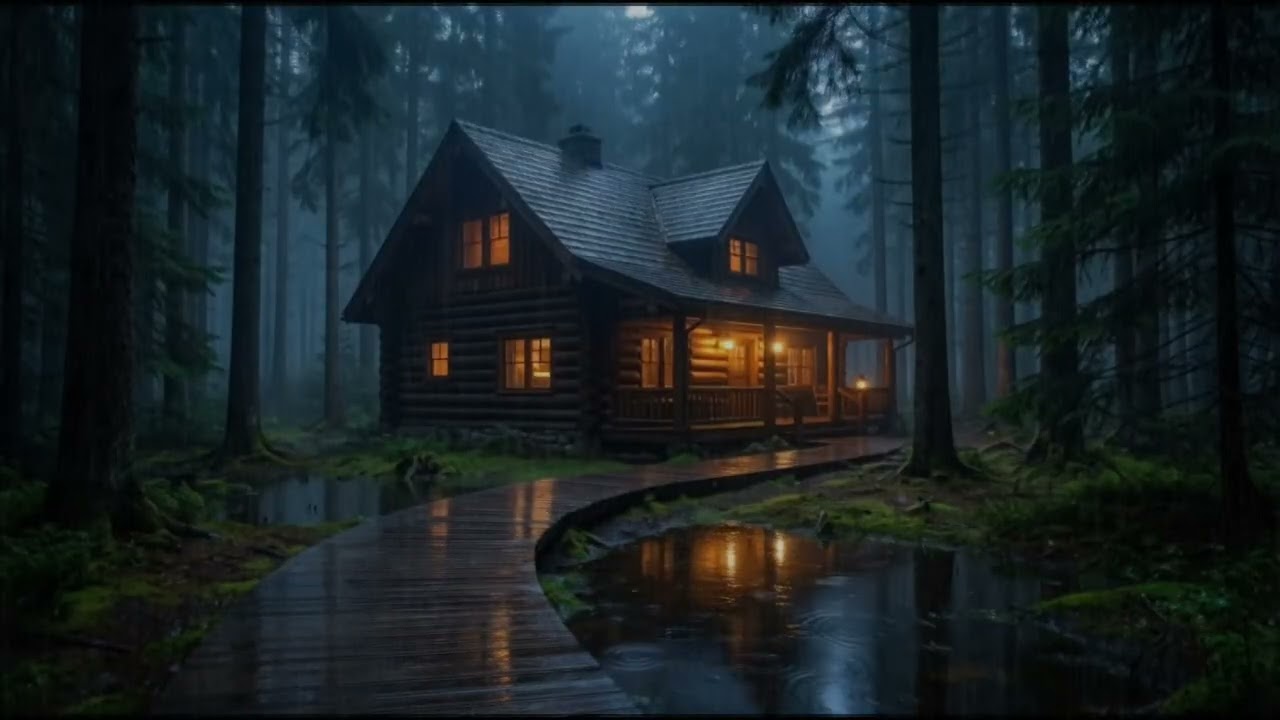 Rain on Forest Cabin Roof 🌧️ Gentle Night Rain Sounds for Deep Sleep and Peaceful Insomnia Relief