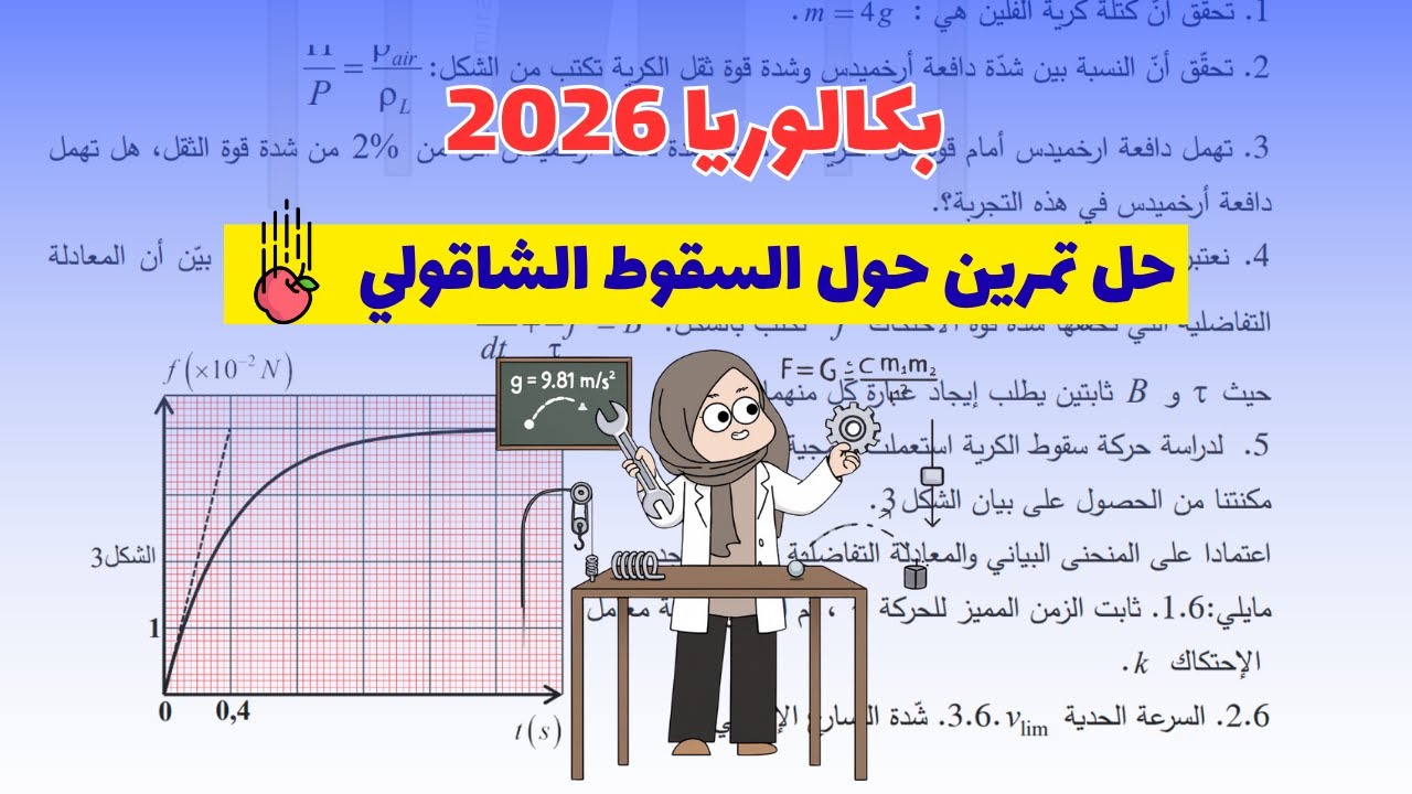 حل تمرين حول السقوط الشاقولي لجسم صلب في الهواء | يكالوريا 2026