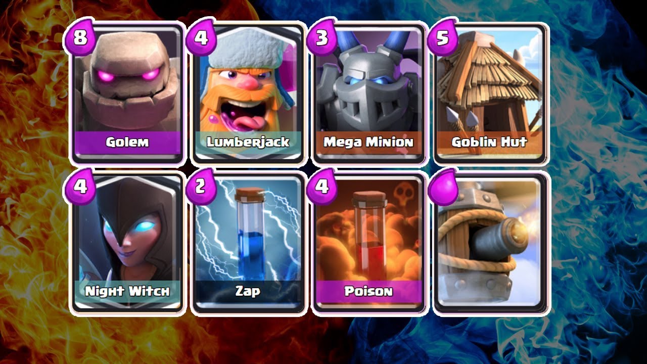 Clash Royale Deck 4.3 Elixir | NIGHT WITCH | GOLEM | LUMBERJACK | MEGA MINION