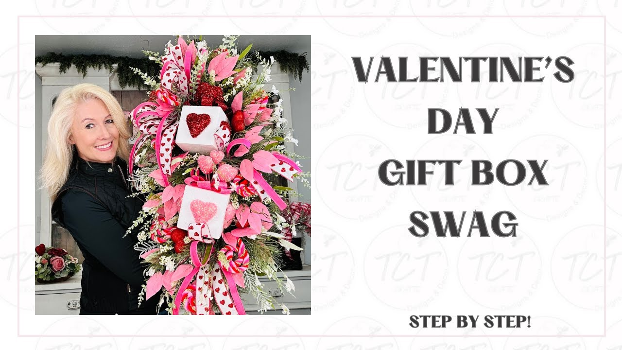 DIY Valentine's Day Gift Box Swag I Romantic Door Decor Tutorial Step by Step! #valentinesday