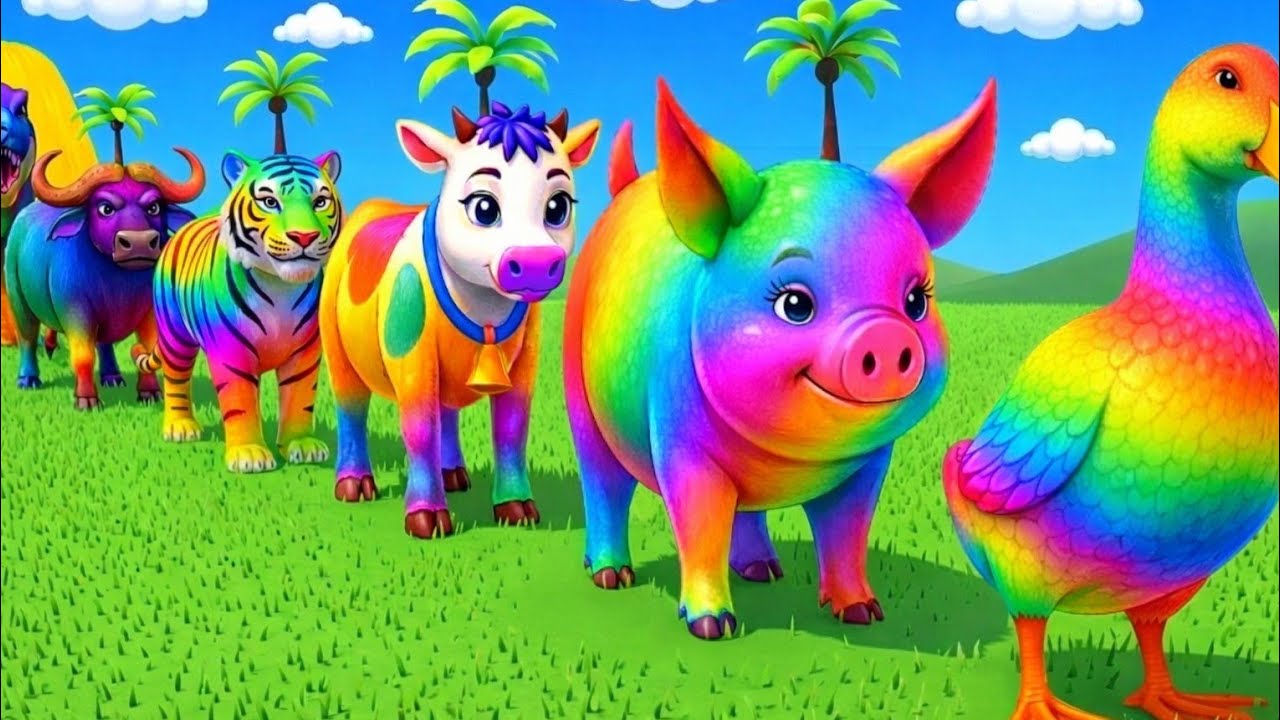 Long Slide Game With Cow Elephant Gorilla Hippopotamus Tiger | 3d Animal Game Funny 3d Animals